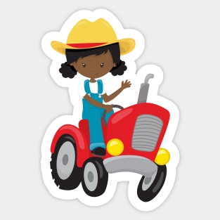 Farm Girl, African American Girl, Farmer, Tractor Sticker